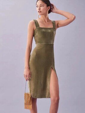 BNWT Reformation 'Navy' velvet midi dress, artichoke (sage), 2 / XS